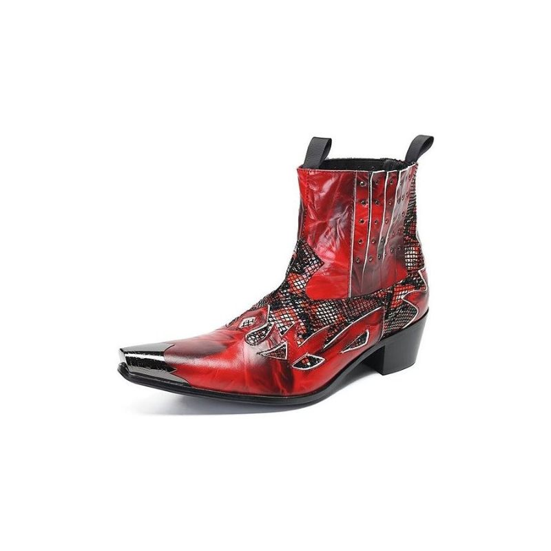 Botas Masculinas Couro Genuíno Com Textura Exótica - Vermelho