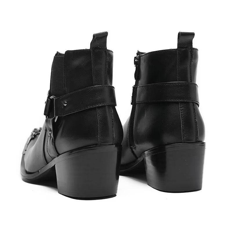 Botas Masculinas Couro Genuíno Com Zíper - Preto