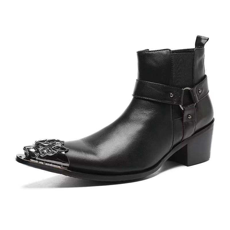 Botas Masculinas Couro Genuíno Com Zíper - Preto