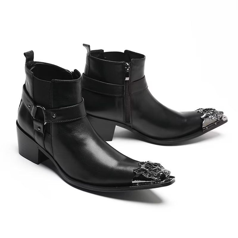 Botas Masculinas Couro Genuíno Com Zíper - Preto