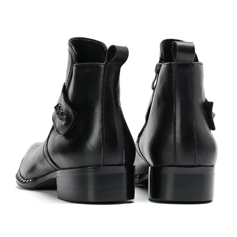 Botas Masculinas Couro Genuíno Com Zíper - Preto