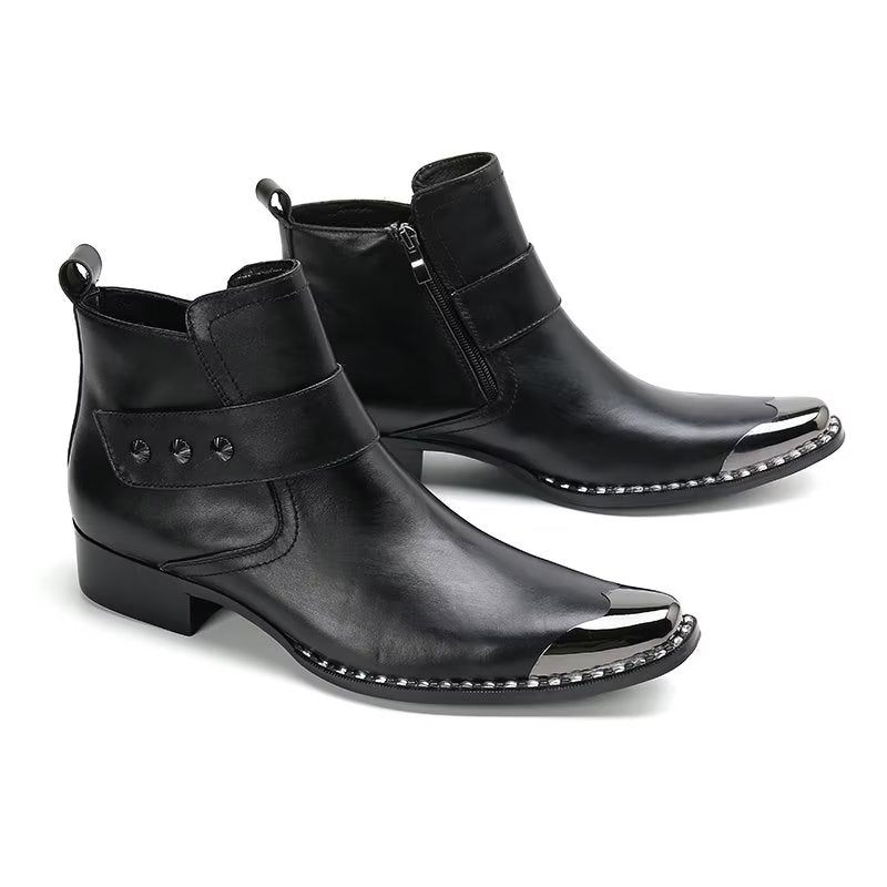 Botas Masculinas Couro Genuíno Com Zíper - Preto