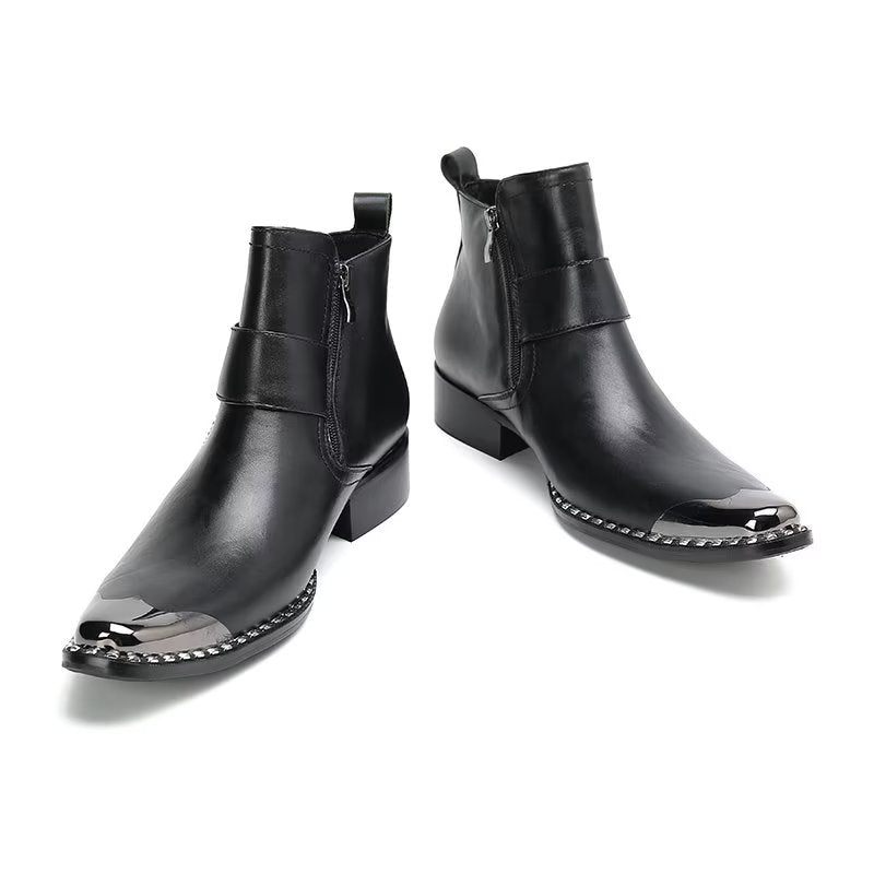 Botas Masculinas Couro Genuíno Com Zíper - Preto