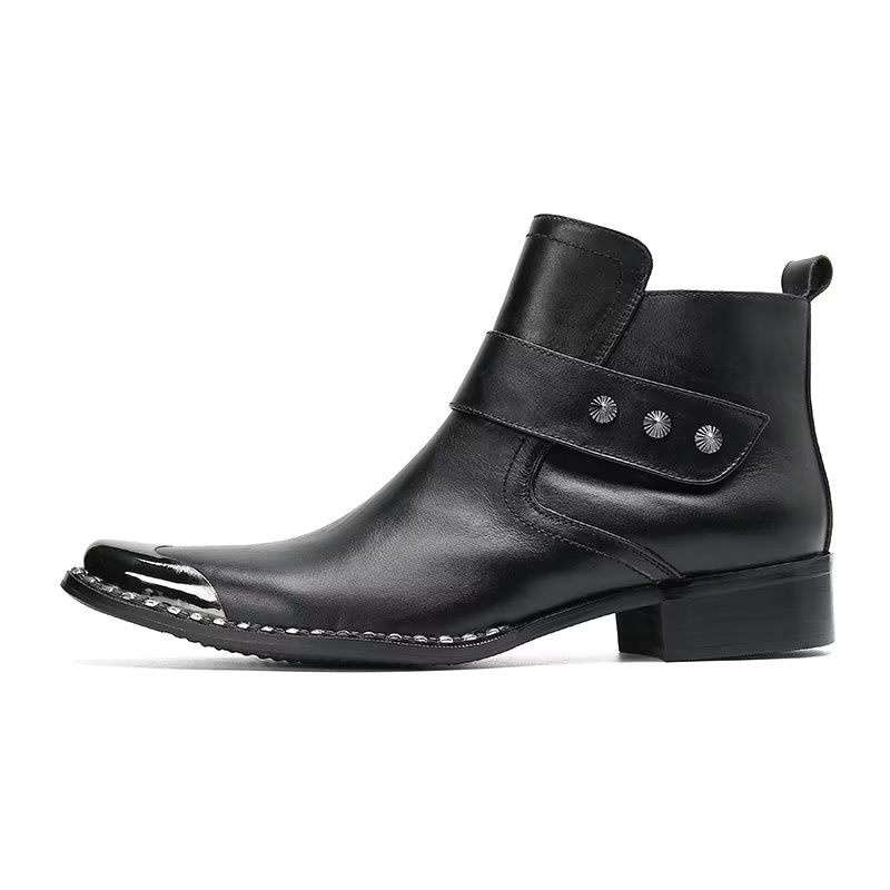 Botas Masculinas Couro Genuíno Com Zíper - Preto