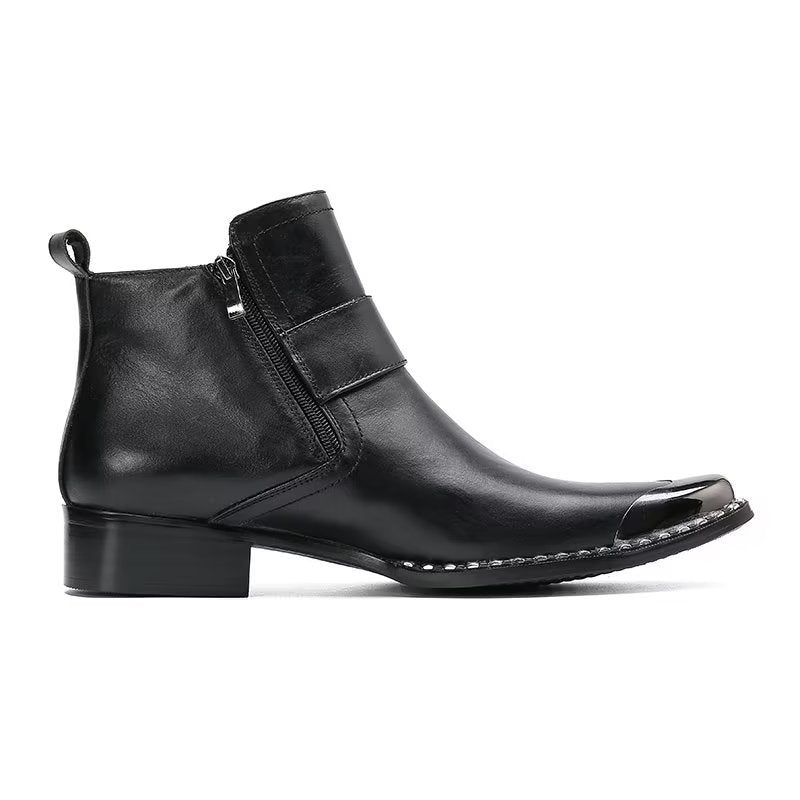 Botas Masculinas Couro Genuíno Com Zíper - Preto