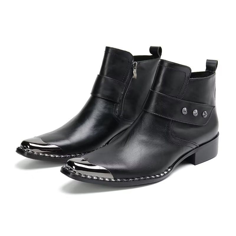 Botas Masculinas Couro Genuíno Com Zíper - Preto