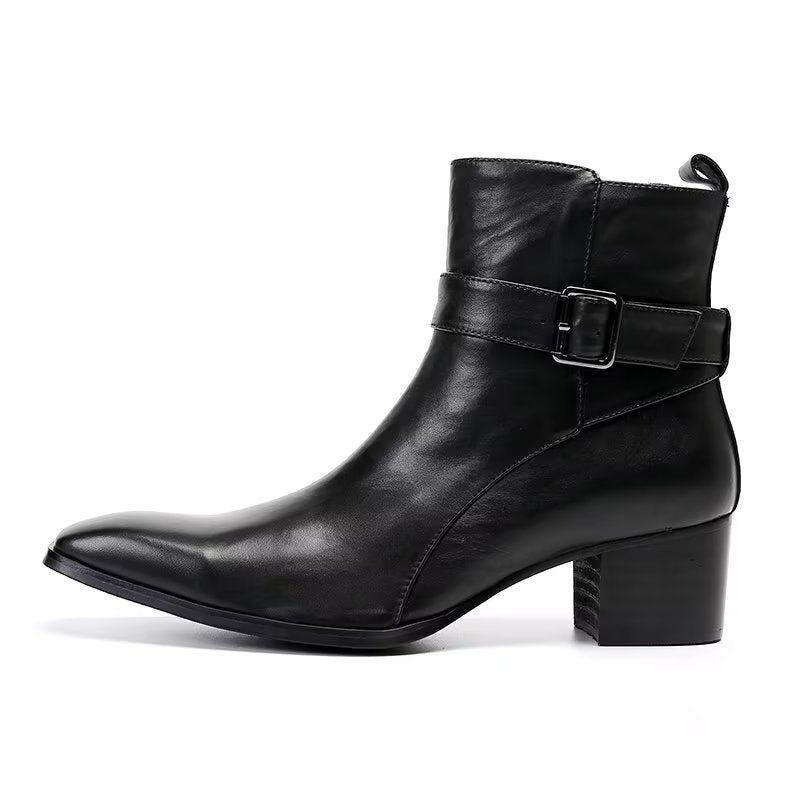 Botas Masculinas Couro Genuíno Com Zíper - Preto