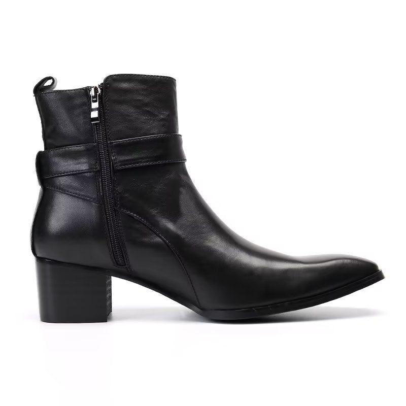 Botas Masculinas Couro Genuíno Com Zíper - Preto