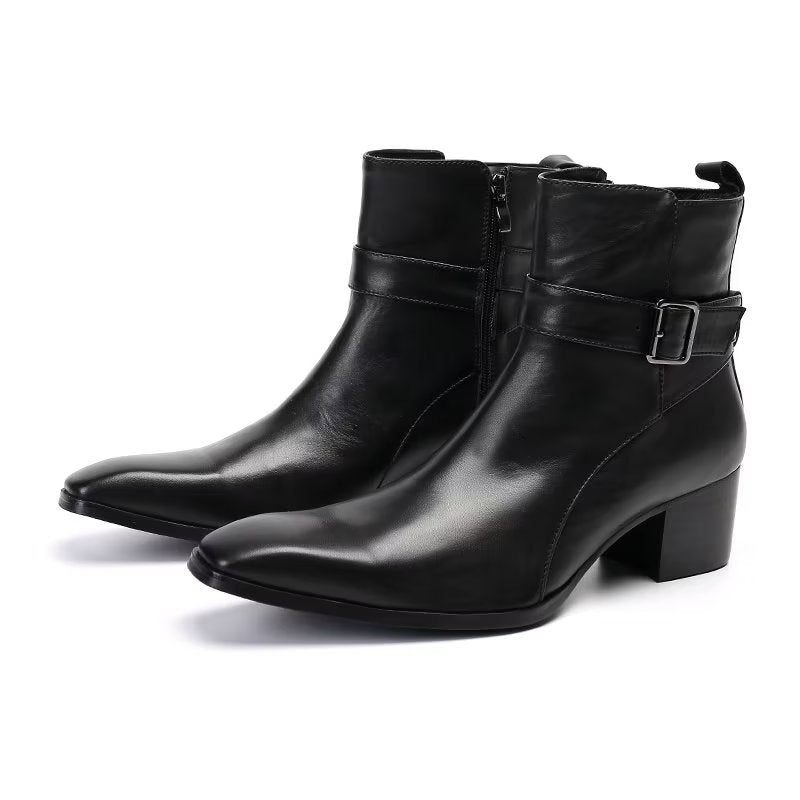 Botas Masculinas Couro Genuíno Com Zíper - Preto