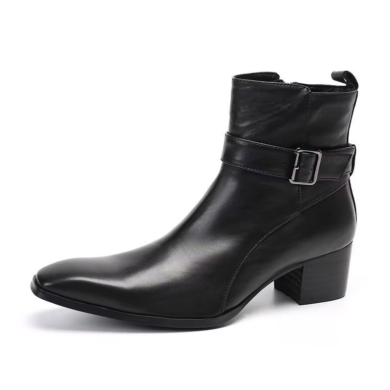 Botas Masculinas Couro Genuíno Com Zíper - Preto