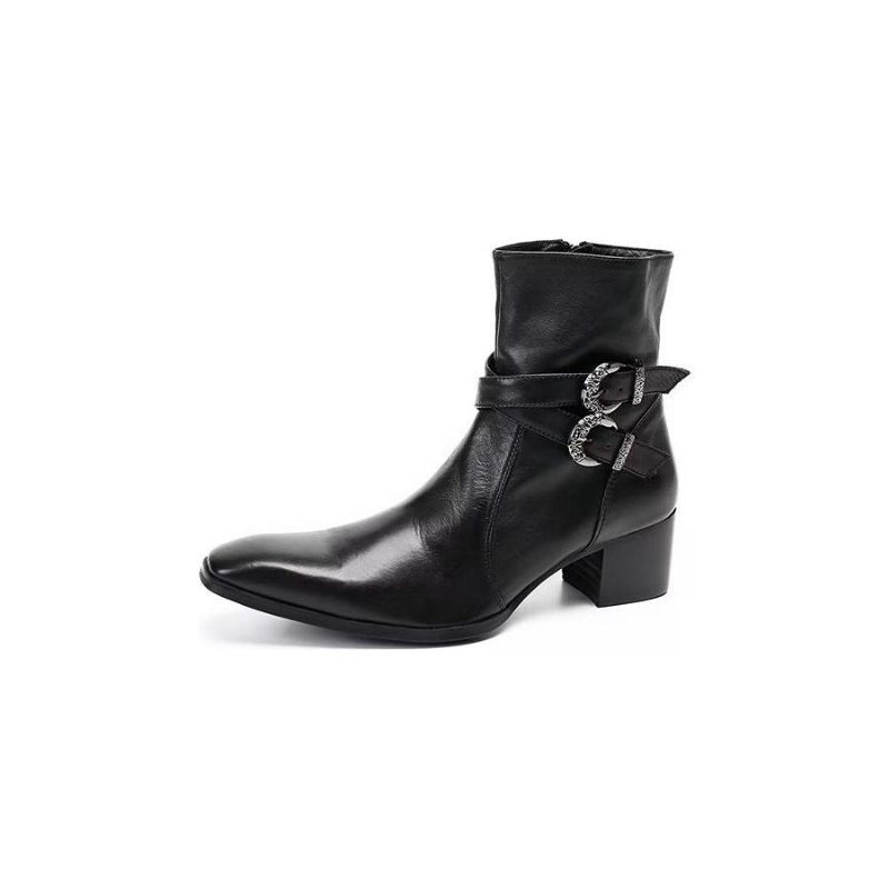 Botas Masculinas Couro Genuíno Com Zíper - Preto