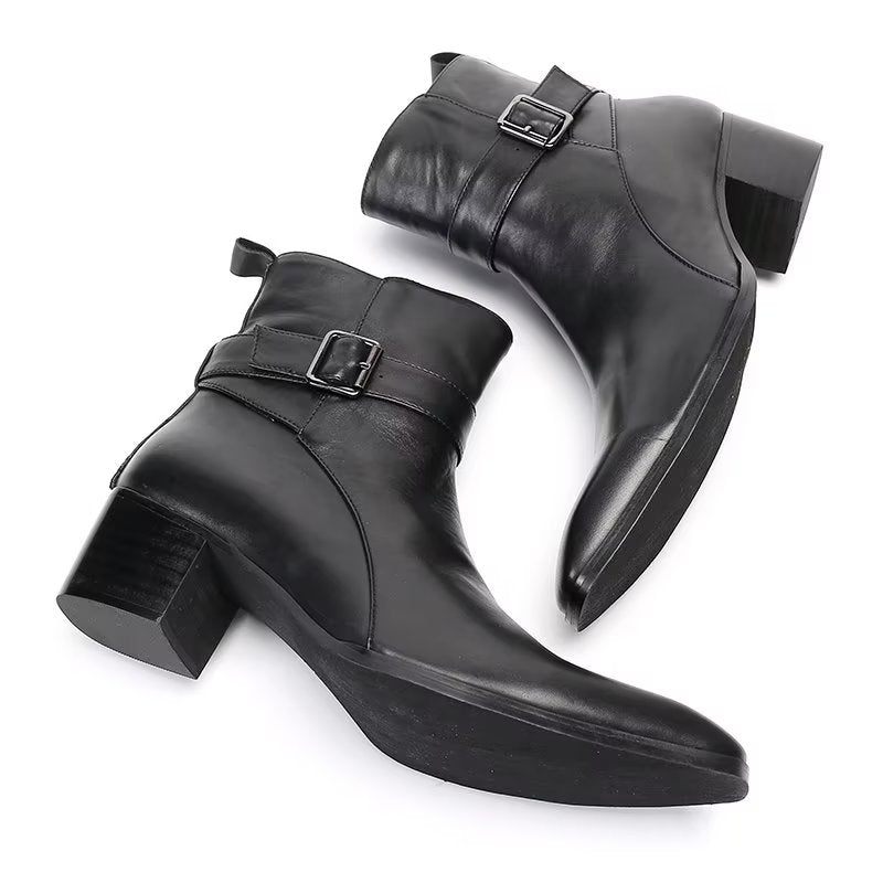 Botas Masculinas Couro Genuíno Com Zíper - Preto 1