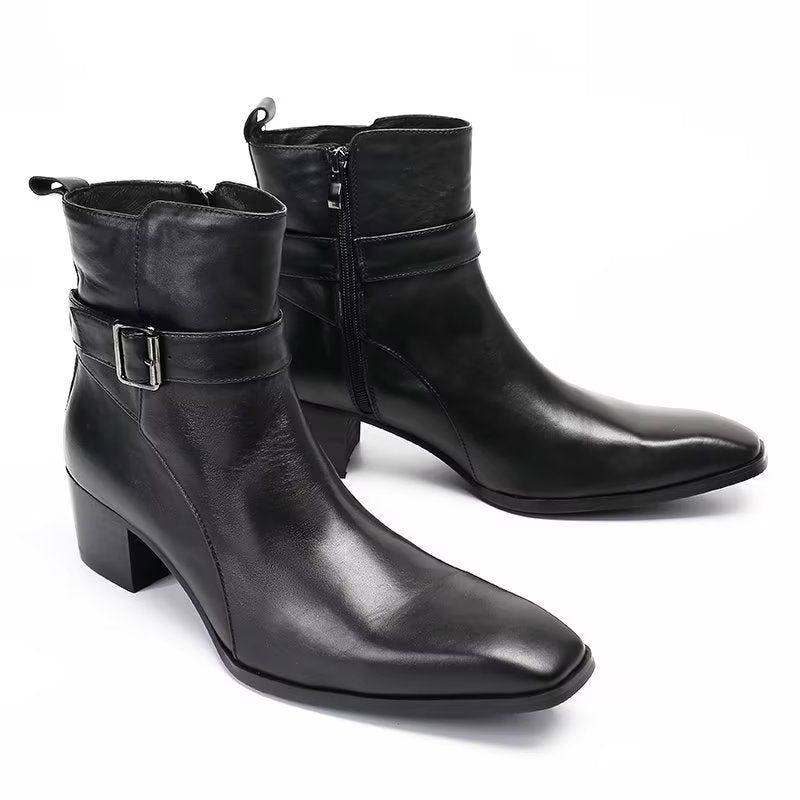 Botas Masculinas Couro Genuíno Com Zíper - Preto 1