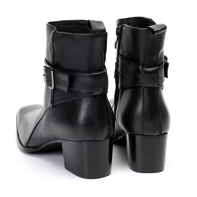 Botas Masculinas Couro Genuíno Com Zíper - Preto 1