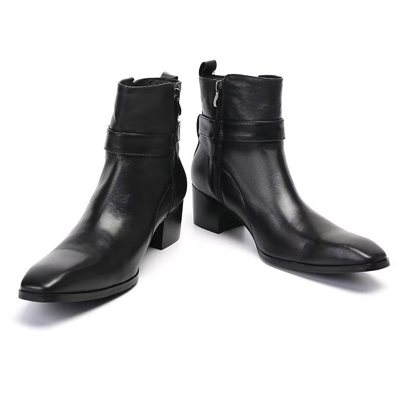 Botas Masculinas Couro Genuíno Com Zíper - Preto 1