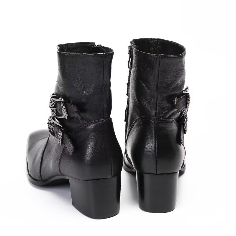 Botas Masculinas Couro Genuíno Com Zíper - Preto 1