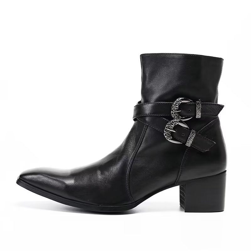 Botas Masculinas Couro Genuíno Com Zíper - Preto 1