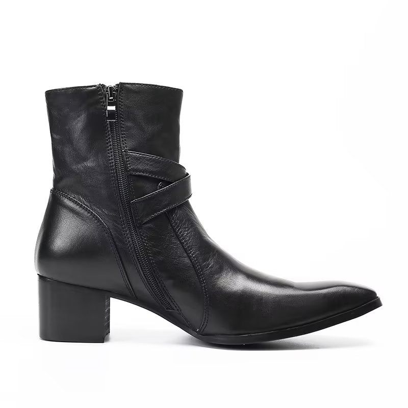 Botas Masculinas Couro Genuíno Com Zíper - Preto 1