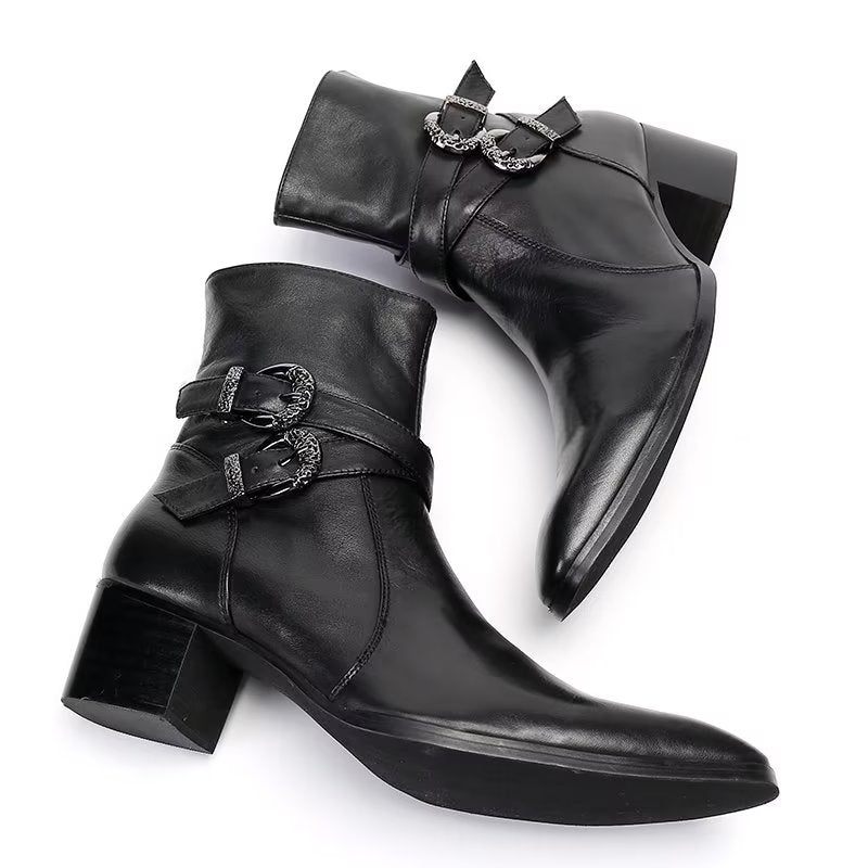 Botas Masculinas Couro Genuíno Com Zíper - Preto 1