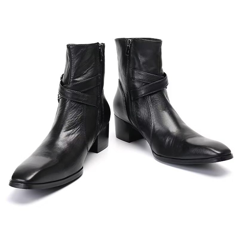 Botas Masculinas Couro Genuíno Com Zíper - Preto 1