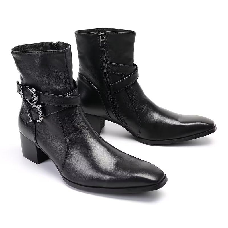 Botas Masculinas Couro Genuíno Com Zíper - Preto 1