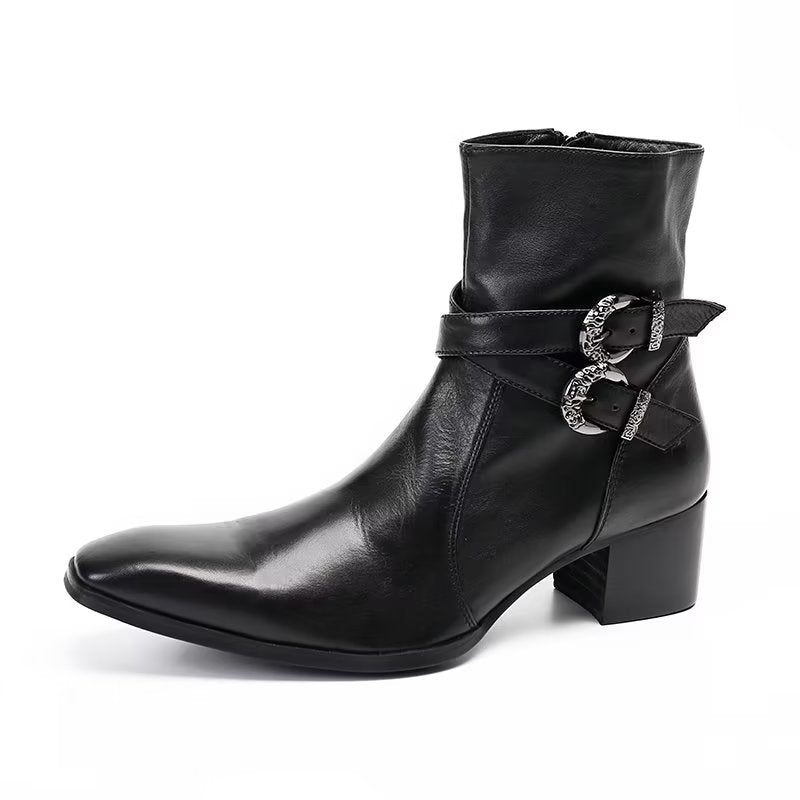 Botas Masculinas Couro Genuíno Com Zíper - Preto 1