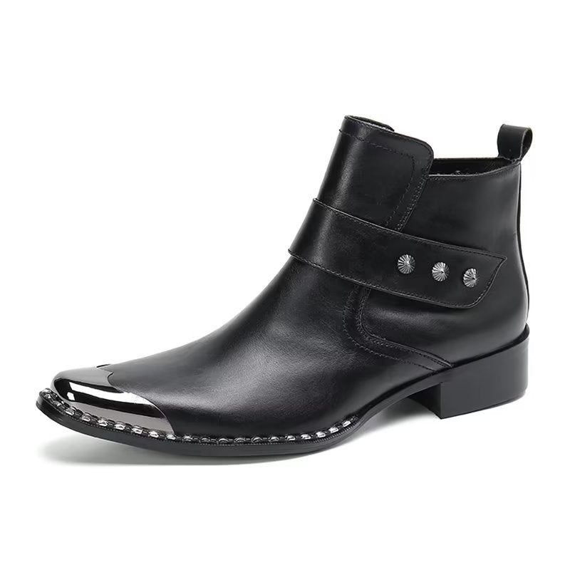 Botas Masculinas Couro Genuíno Com Zíper - Preto