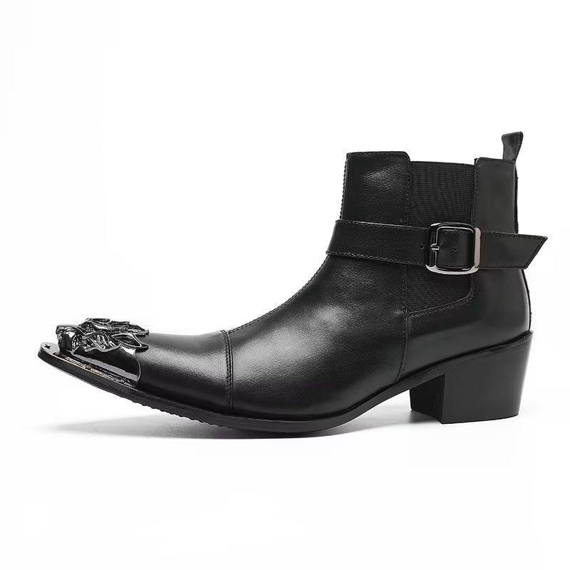 Botas Masculinas Couro Genuíno Com Zíper - Preto