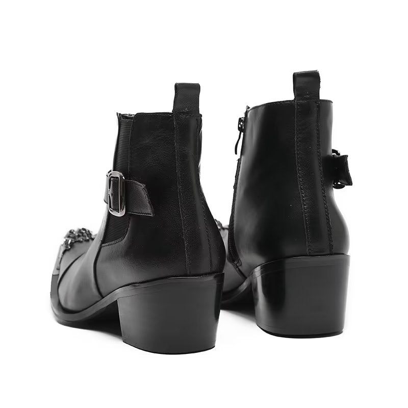 Botas Masculinas Couro Genuíno Com Zíper - Preto