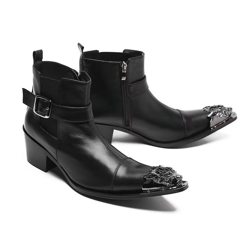 Botas Masculinas Couro Genuíno Com Zíper - Preto