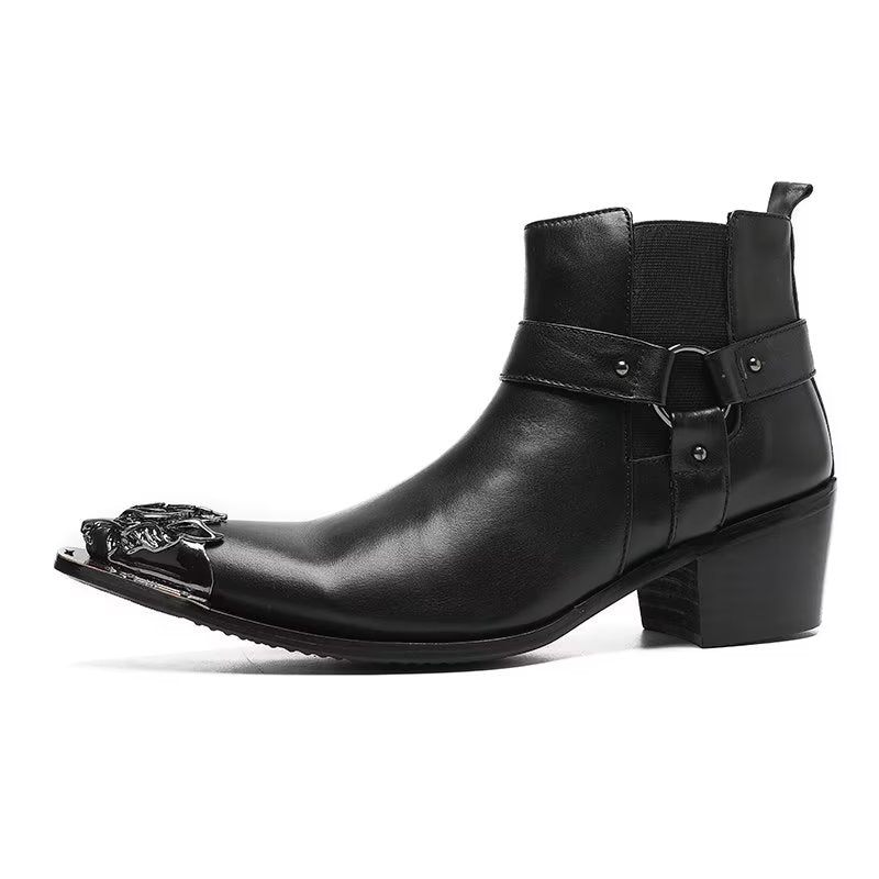 Botas Masculinas Couro Genuíno Com Zíper - Preto