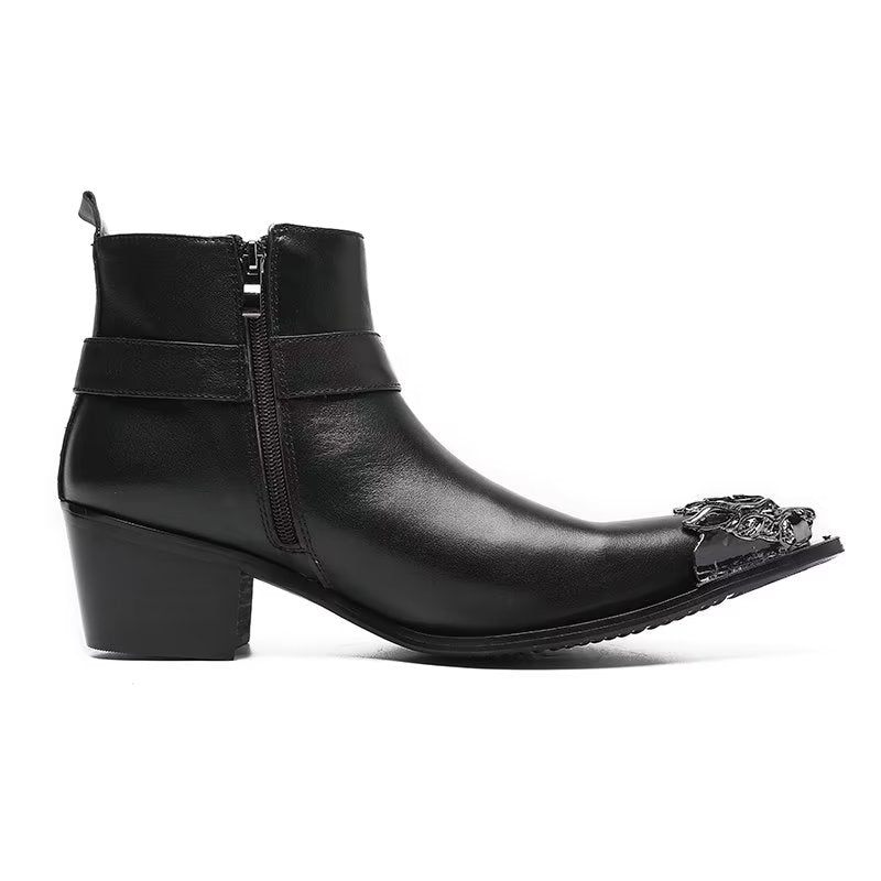 Botas Masculinas Couro Genuíno Com Zíper - Preto