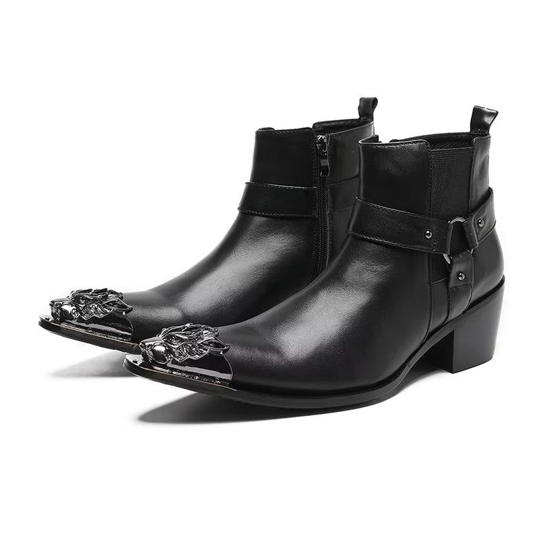 Botas Masculinas Couro Genuíno Com Zíper - Preto