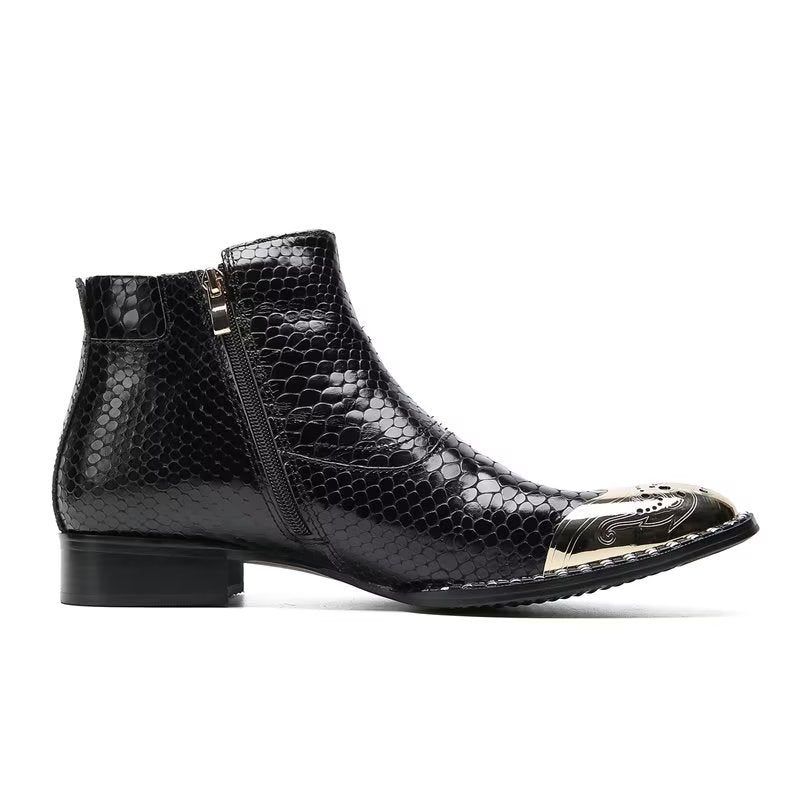 Botas Masculinas Couro Genuíno Elegantes Panturrilha Com Zíper Britânico - Preto