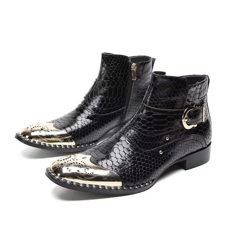 Botas Masculinas Couro Genuíno Elegantes Panturrilha Com Zíper Britânico - Preto