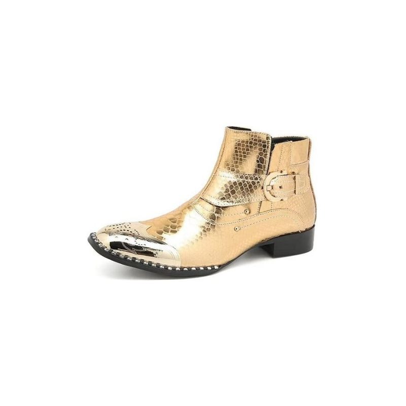 Botas Masculinas Couro Genuíno Elegantes Panturrilha Com Zíper Britânico - Ouro