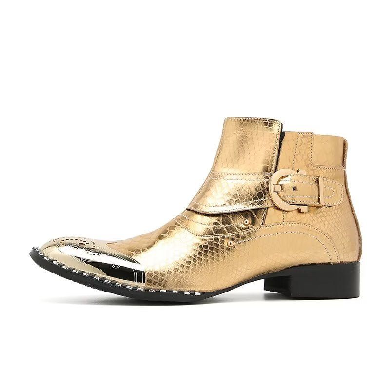 Botas Masculinas Couro Genuíno Elegantes Panturrilha Com Zíper Britânico - Ouro