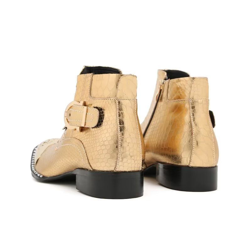 Botas Masculinas Couro Genuíno Elegantes Panturrilha Com Zíper Britânico - Ouro