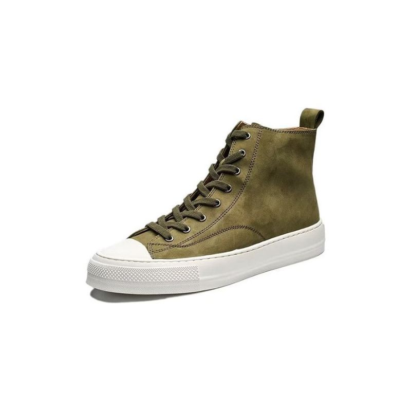 Botas Masculinas Couro Luxo Com Bico Redondo E Cadarço - Verde