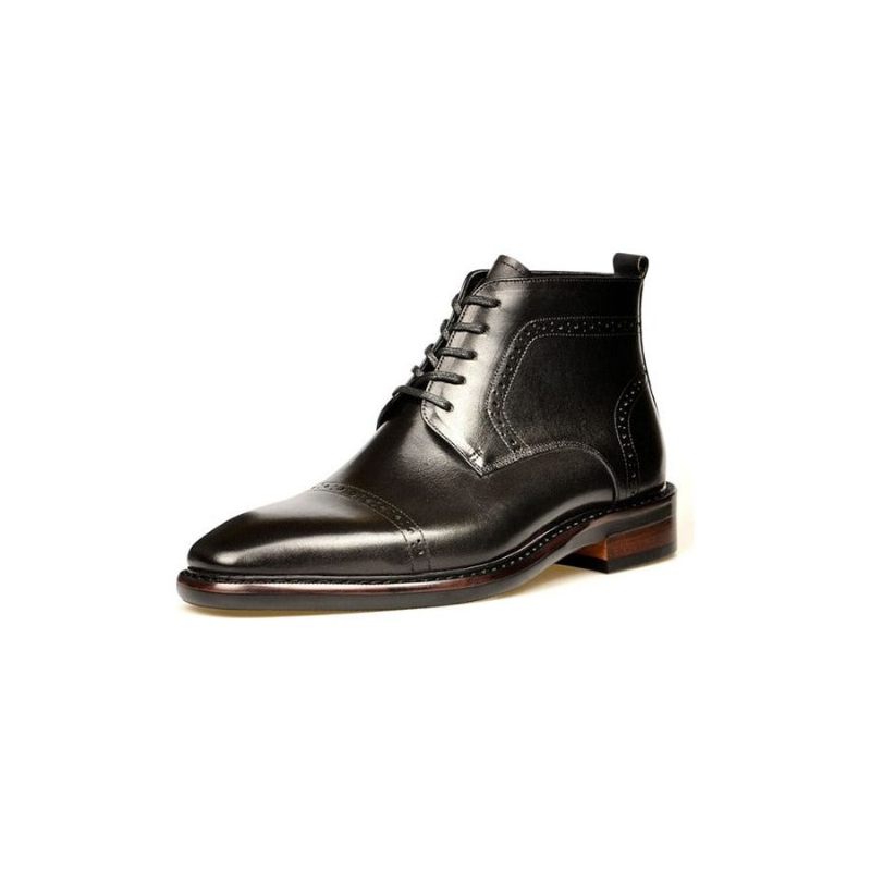 Botas Masculinas Couro Luxuoso Com Cadarço E Plataforma - Preto