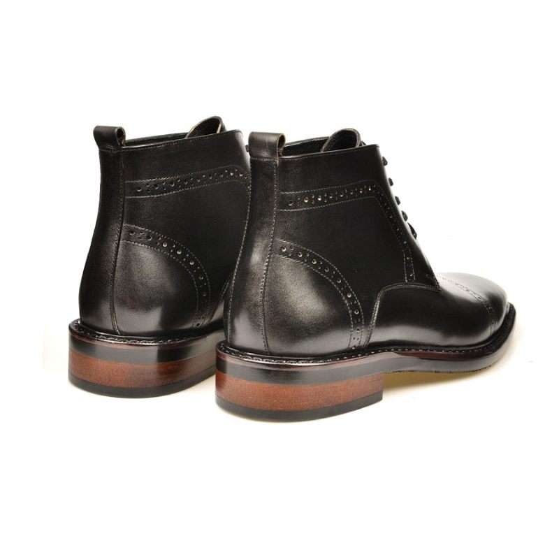 Botas Masculinas Couro Luxuoso Com Cadarço E Plataforma - Preto