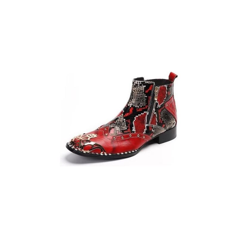 Botas Masculinas Couro Pele Serpente Exótica - Vermelho