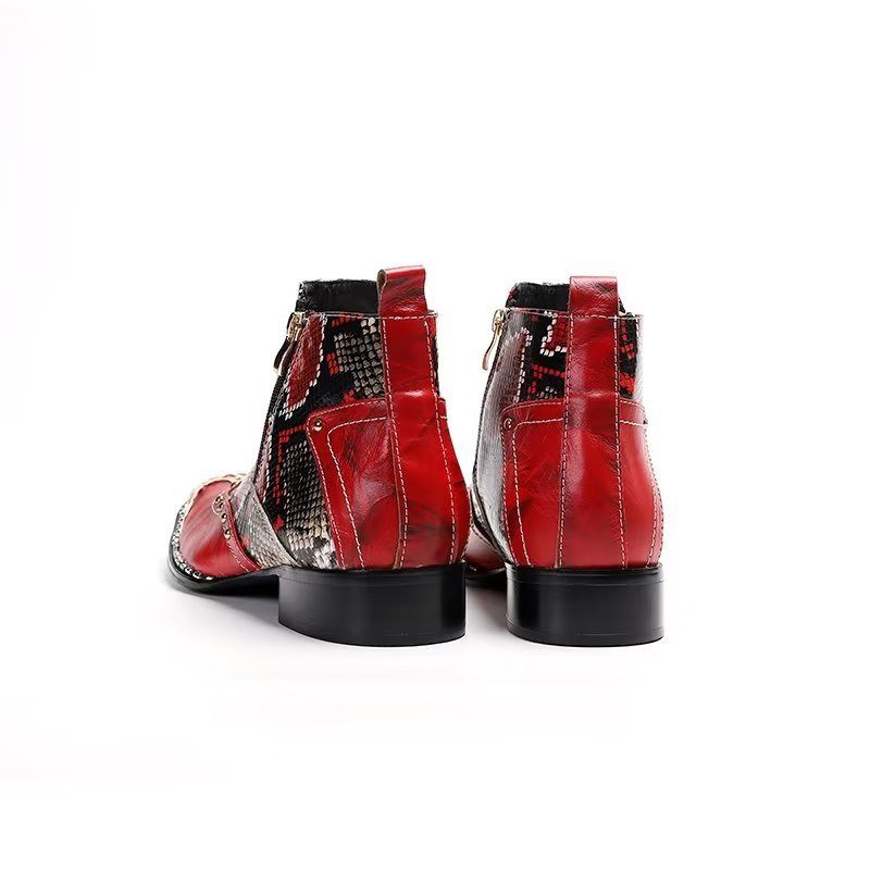 Botas Masculinas Couro Pele Serpente Exótica - Vermelho