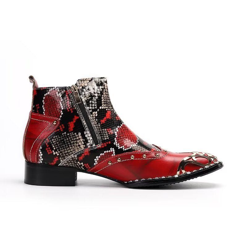 Botas Masculinas Couro Pele Serpente Exótica - Vermelho