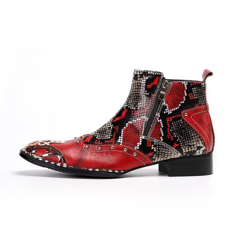 Botas Masculinas Couro Pele Serpente Exótica - Vermelho