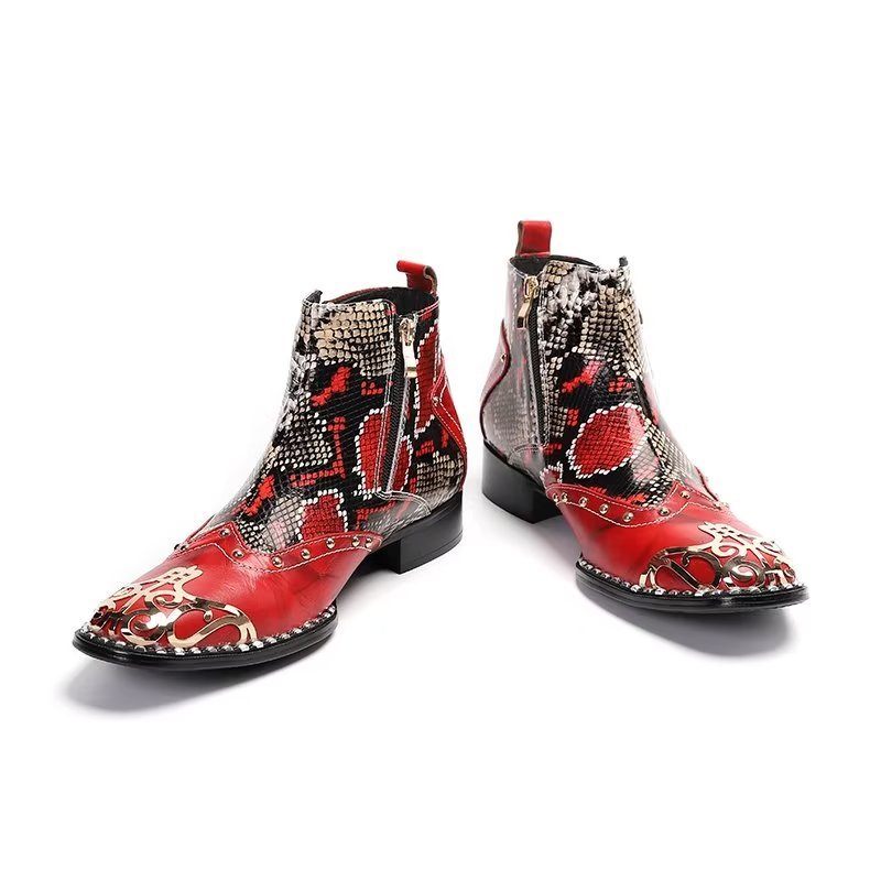 Botas Masculinas Couro Pele Serpente Exótica - Vermelho