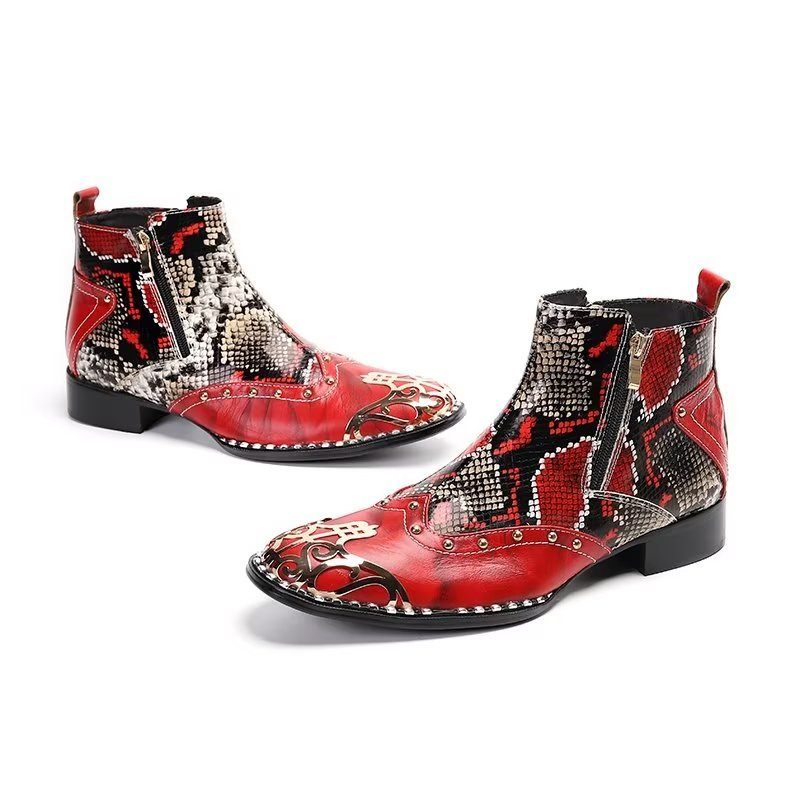 Botas Masculinas Couro Pele Serpente Exótica - Vermelho