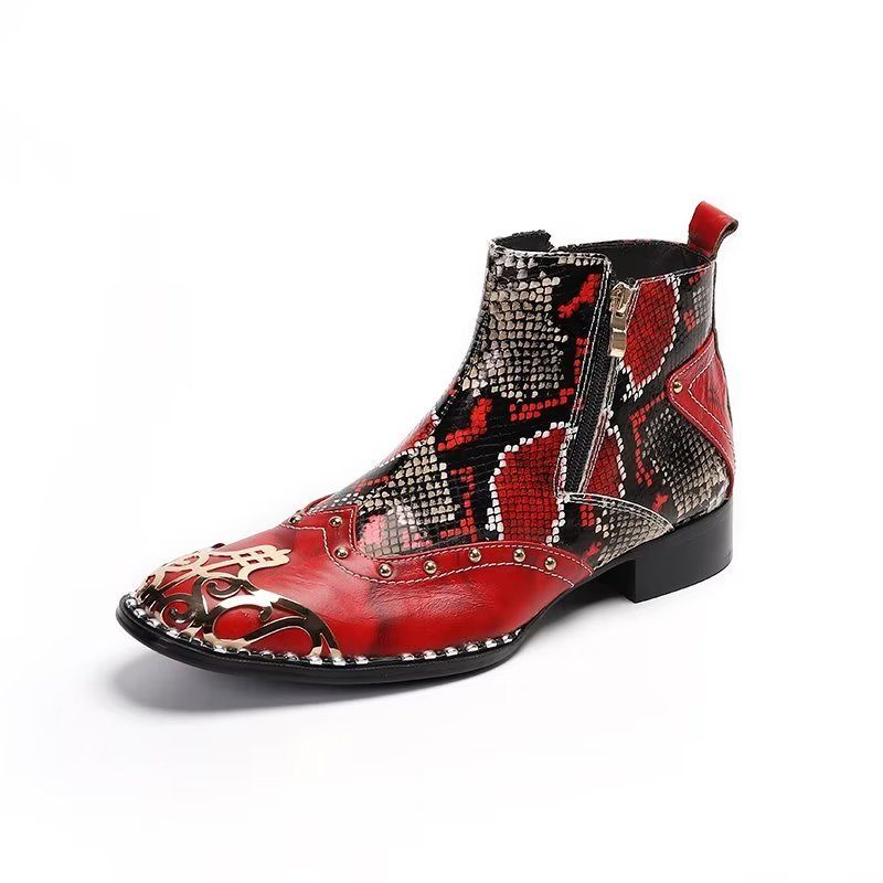 Botas Masculinas Couro Pele Serpente Exótica - Vermelho