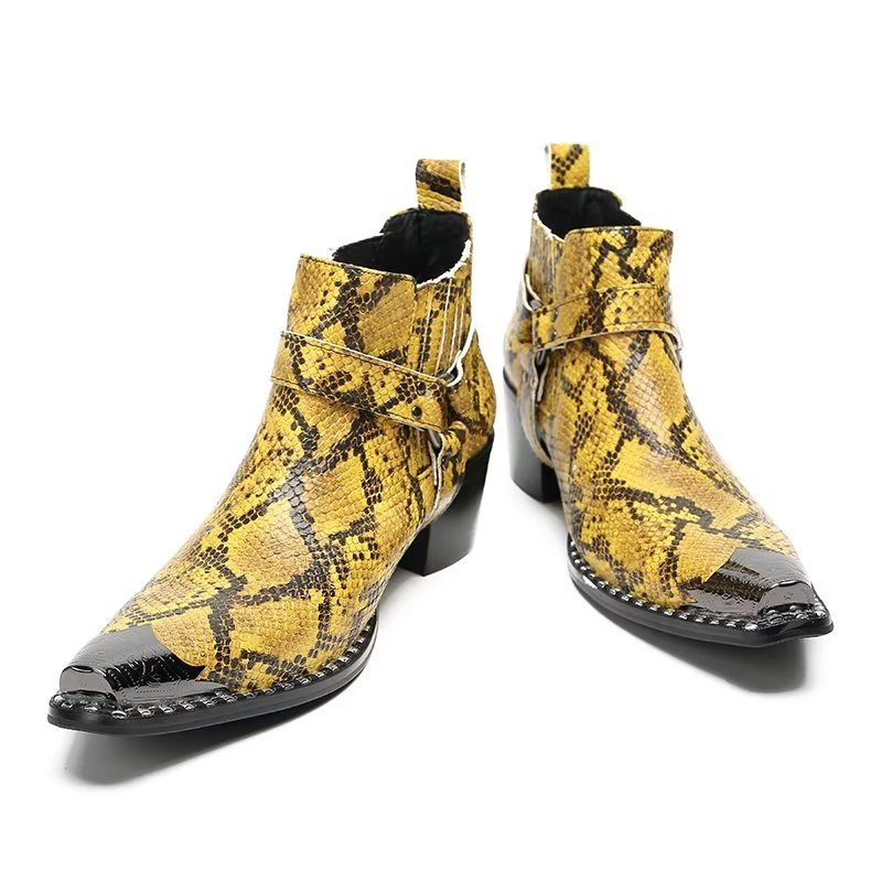 Botas Masculinas Couro Preto Para Festa - Amarelo