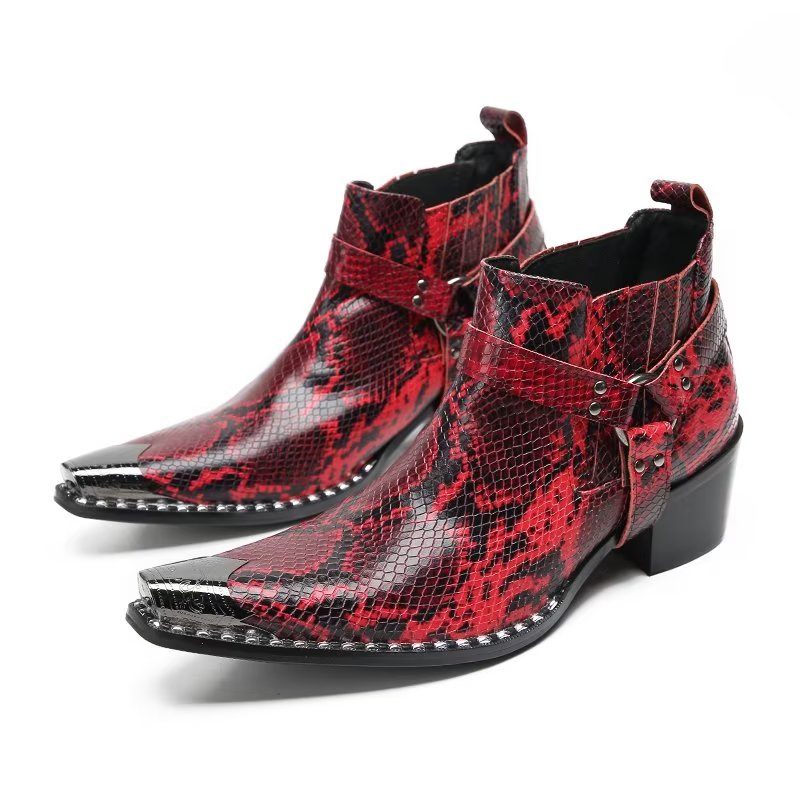 Botas Masculinas Couro Preto Para Festa - Vermelho